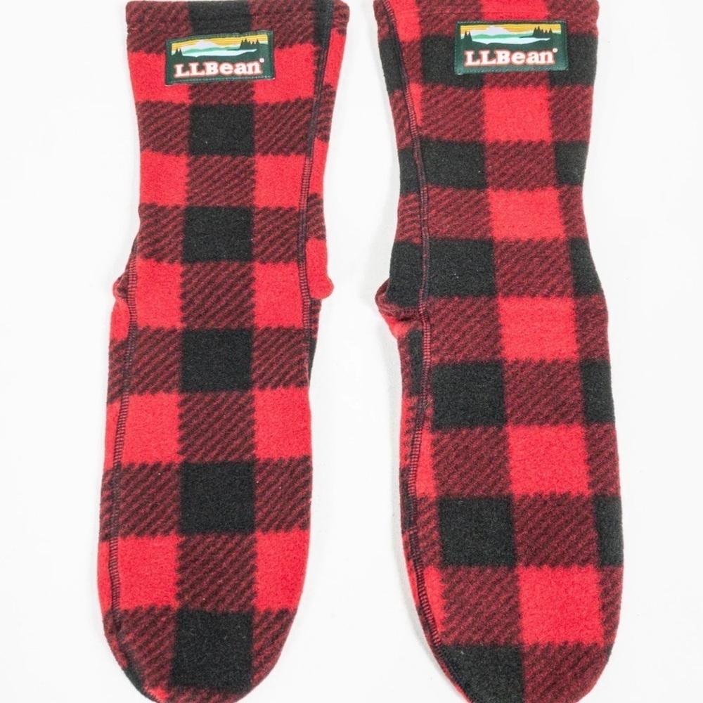 L.L.Bean red and black buffalo plaid fleece slipper socks NWOT